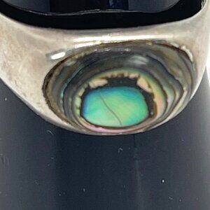 Vintage Green Abalone Shell Mexico Silver Iridescent Inlay Ring Signed Size 6.75